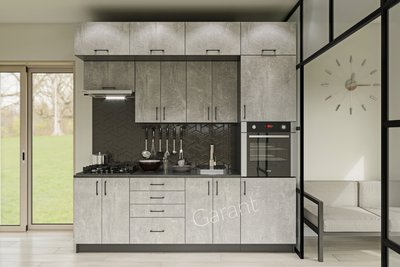 Кухня "Горизонт"2,4 м з антресолями. Колір сірий графіт/Індастріал Garant-37 фото