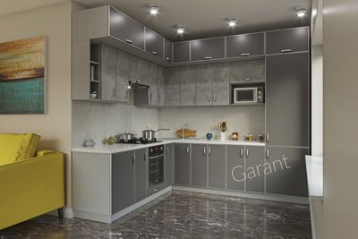 Кухня "Вінтаж" кутова з антресолями. Колір Сірий графіт/індастріал Garant-43 фото