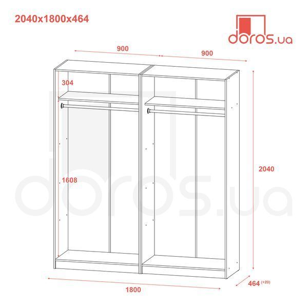 Шафа для одягу Doros Промо Білий 2+2 ДСП 180х48х204 (42005008) 42005008 фото