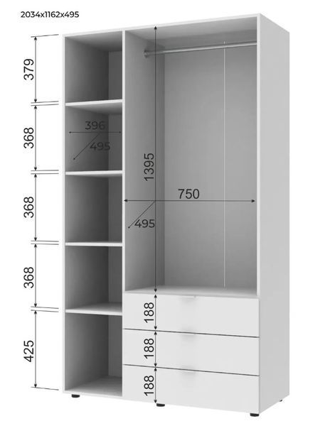 Розпашна Шафа для одягу Doros Гелар Білий 3 ДСП 116,2х49,5х203,4 (80397641) 80397641 фото
