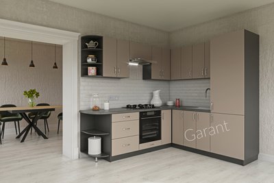 Кухня "Горизонт" кутова з радіусним закінченням. Колір Сірий графіт/Сіра глина Garant-33 фото