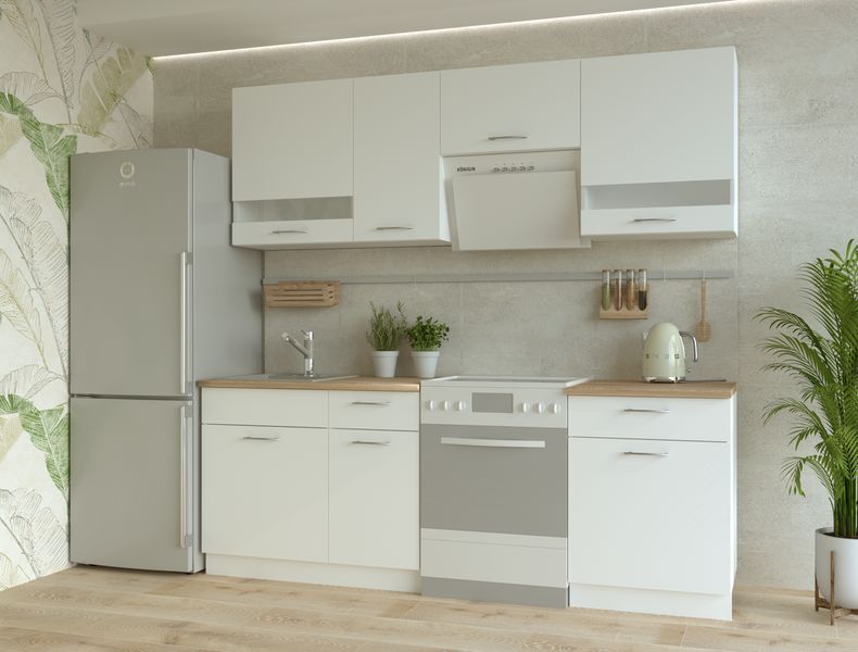 Кухня Doros Лея Білий гладкий / Cонома ДСП / вставки скло 220х60х250 (80359337) 80359337 фото