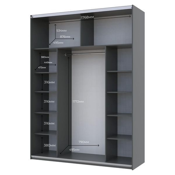 Шафа купе Doros G-Caiser Графіт 2 Дзеркала 180х60х240 (42005012) 42005012 фото