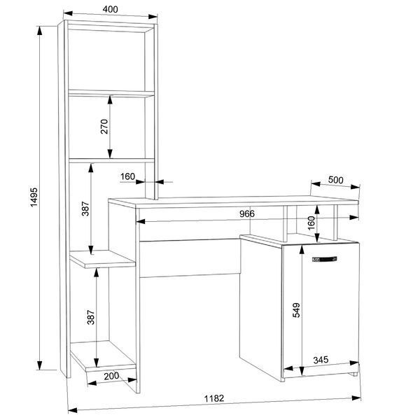Комп'ютерний стіл FLASHNIKA LEGA 68 (Німфея Альба / Дуб Сонома) (1200мм x 500мм x 1495мм) 19372 фото