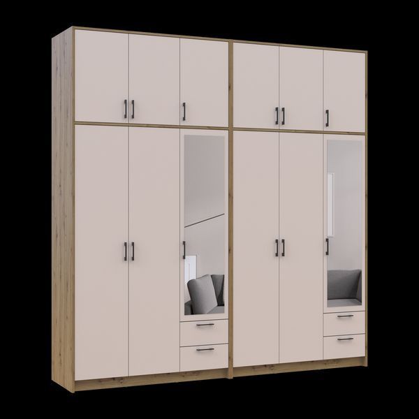 Шафа для одягу з дзеркалом та високою антресолею Doros Ронді Дуб Артізан/Кашемір 3+3 ДСП 242х52х260 (42005683) 42005683 фото
